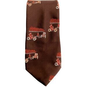 Vtg Liebert Men's Necktie Brown Orange Locomotive Pattern Formal  56.6" x 4"